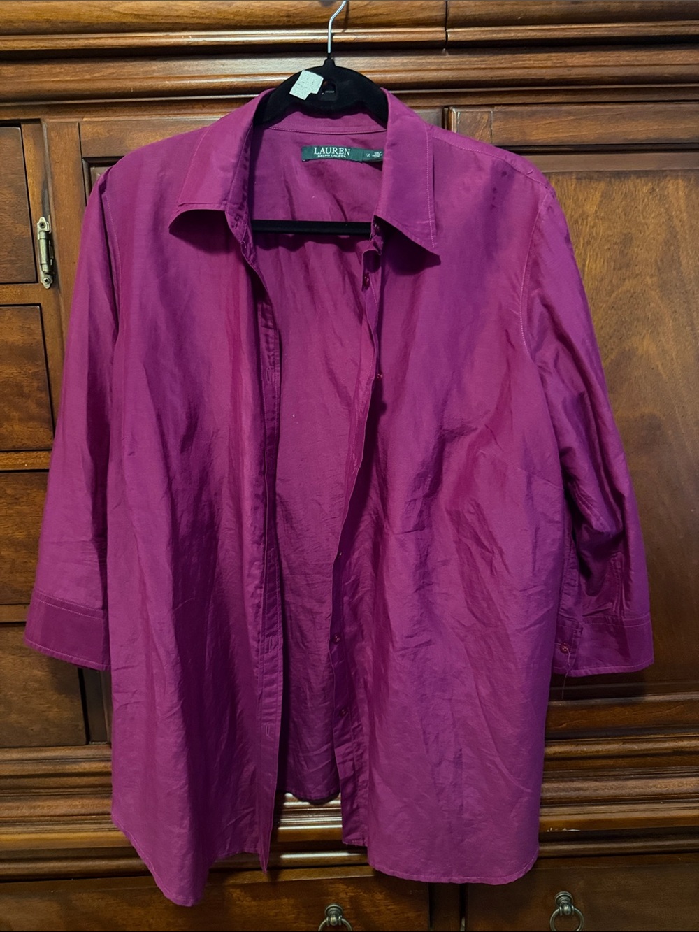 Lauren Ralph Lauren 1x cotton silk blend purple button down shirt